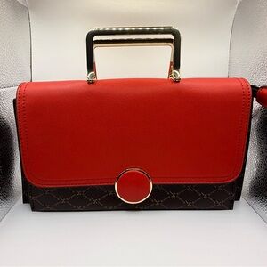 Elegant Red and Brown Handbag